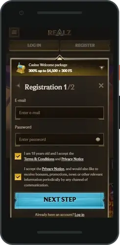 Realz Casino register